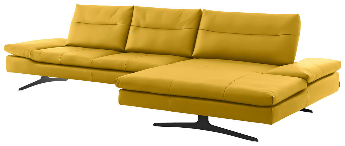 ECKSOFA in Echtleder Gelb  - Gelb/Schwarz, Modern, Leder/Metall (342/158cm) - Chilliano