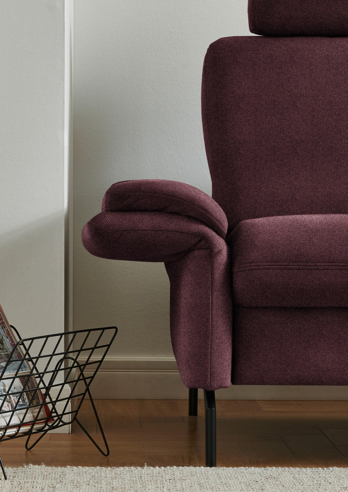 ECKSOFA in Flachgewebe Weinrot  - Weinrot/Schwarz, Konventionell, Textil/Metall (241/190cm) - Beldomo Comfort