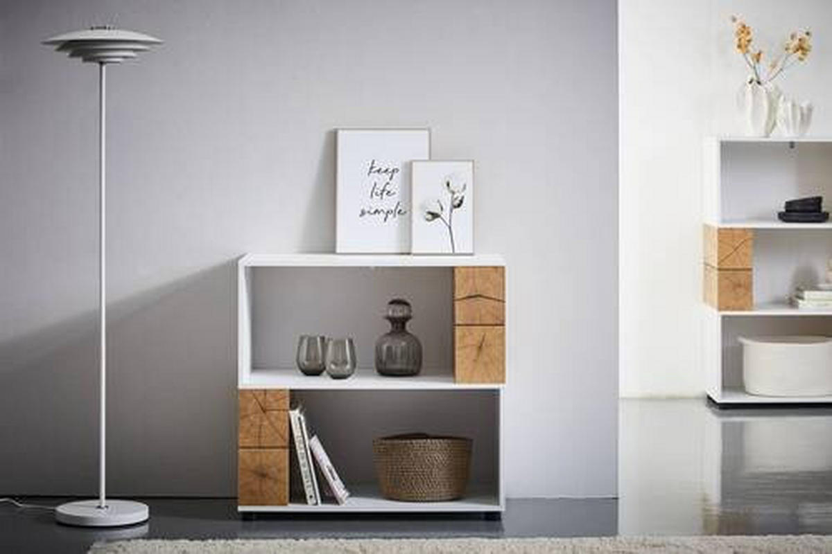 REGAL  80/77.5/40 cm Weiß, Eichefarben  - Eichefarben/Schwarz, Natur, Holzwerkstoff/Kunststoff (80/77.5/40cm) - MID.YOU