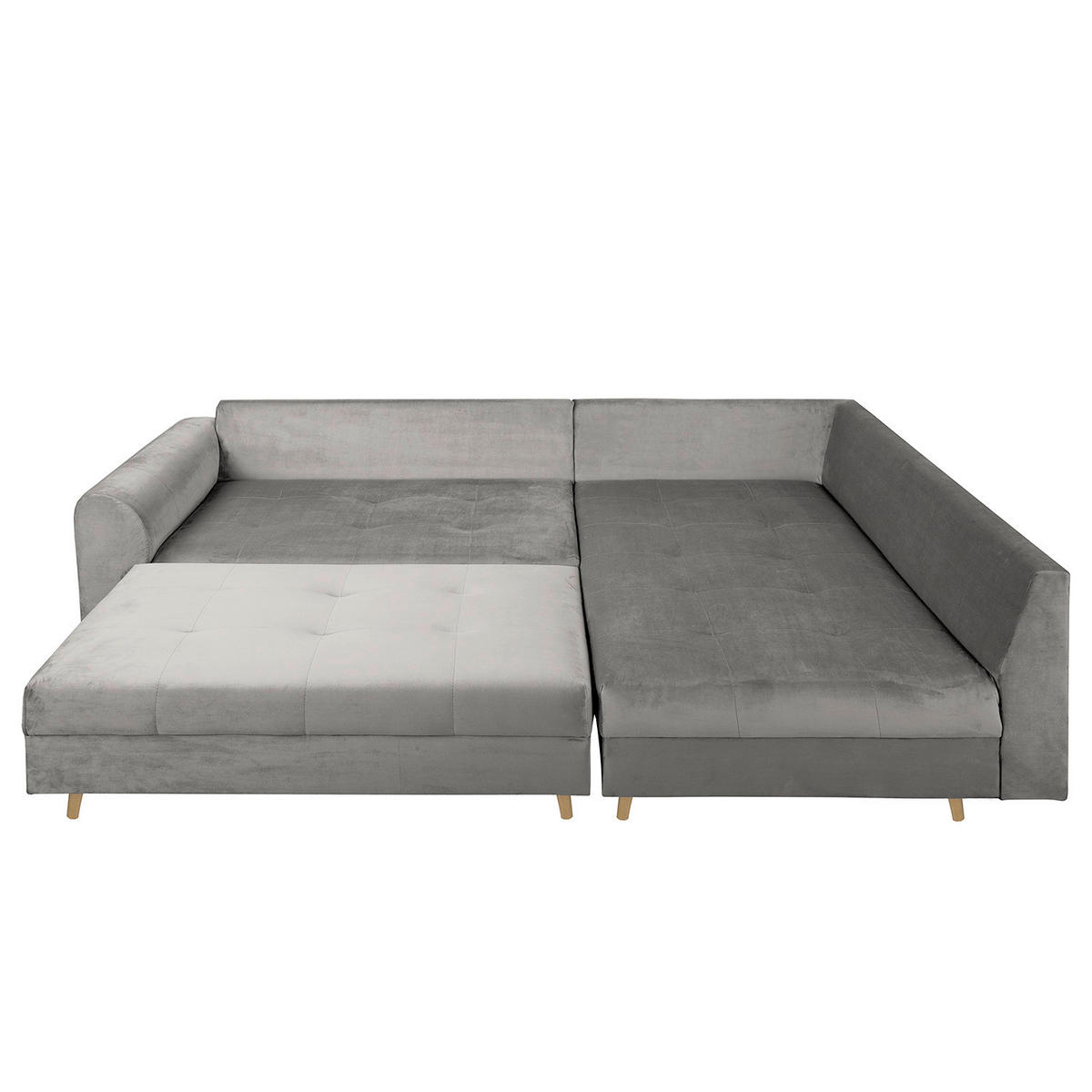 ECKSOFA inkl. Hocker Ariella Grau Samt Rückenkissen, Hocker  - Naturfarben/Grau, Design, Holz/Textil (231/161cm) - Livetastic