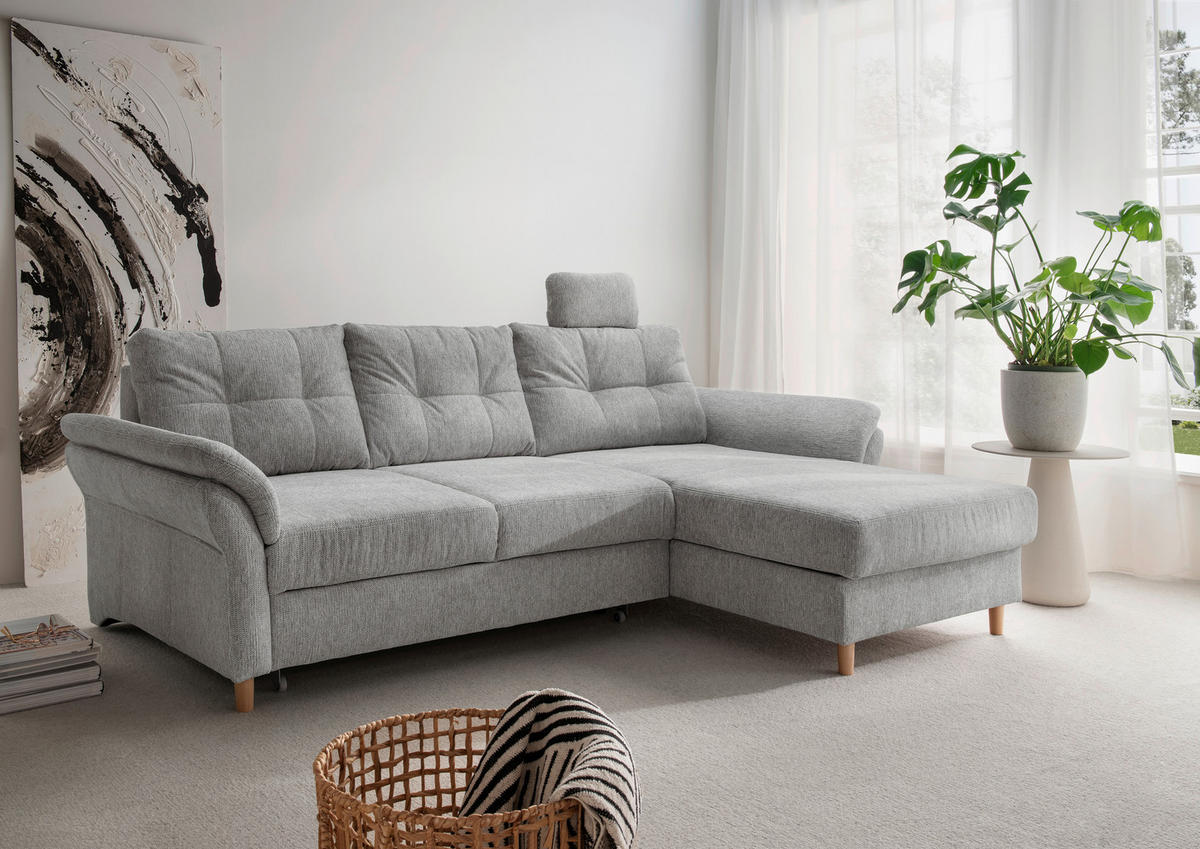 ECKSOFA in Chenille Silberfarben  - Silberfarben/Naturfarben, Modern, Holz/Textil (250/176cm) - Livetastic