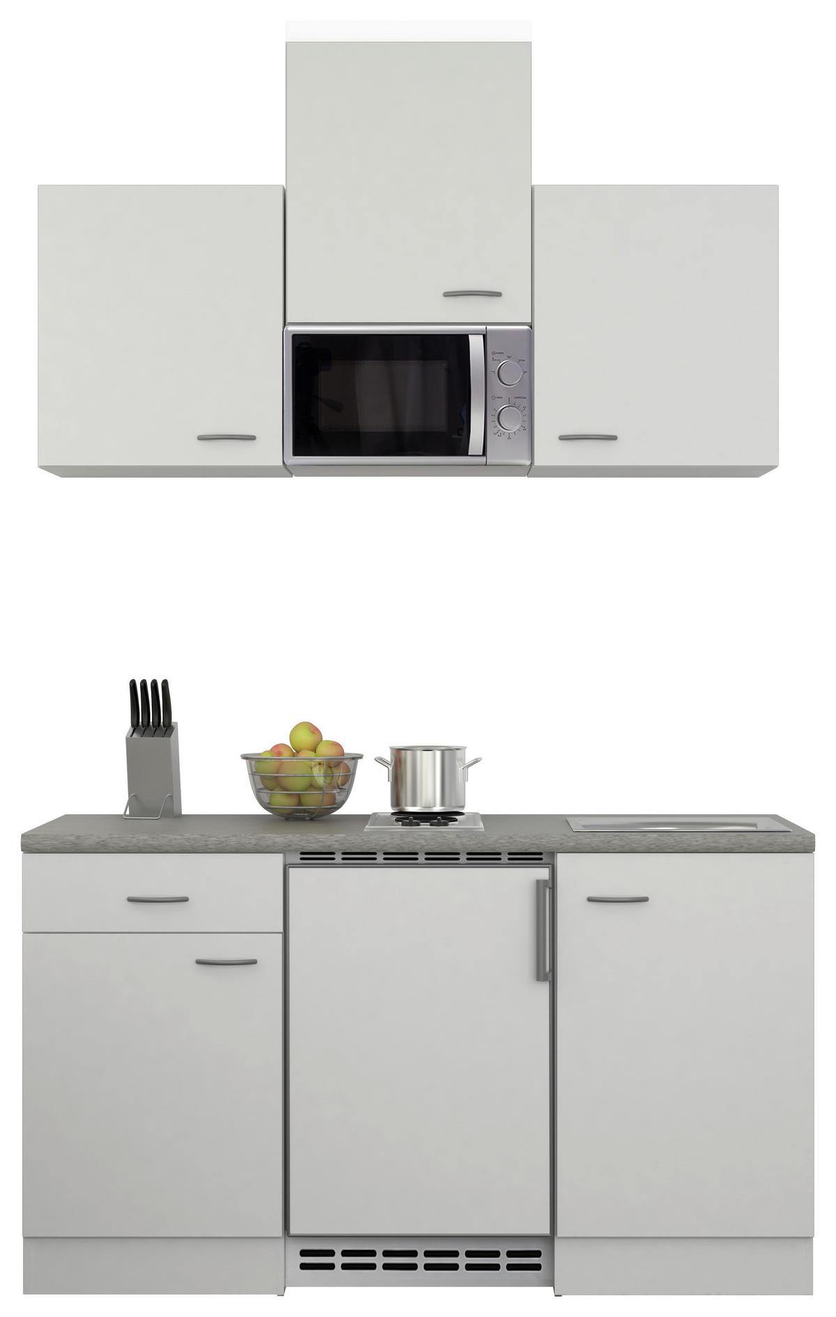 MINIKÜCHE 150 cm   in Weiß  - Edelstahlfarben/Hellgrau, MODERN, Holzwerkstoff/Kunststoff (150cm) - FlexWell