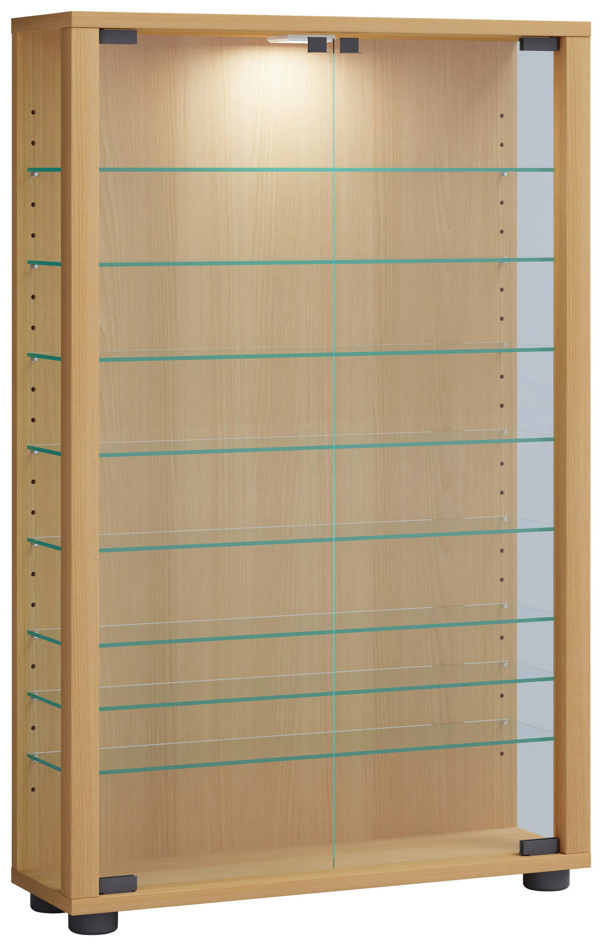 VITRINA, barve bukve - črna/barve bukve, Design, umetna masa/steklo (59/90/18cm) - MID.YOU