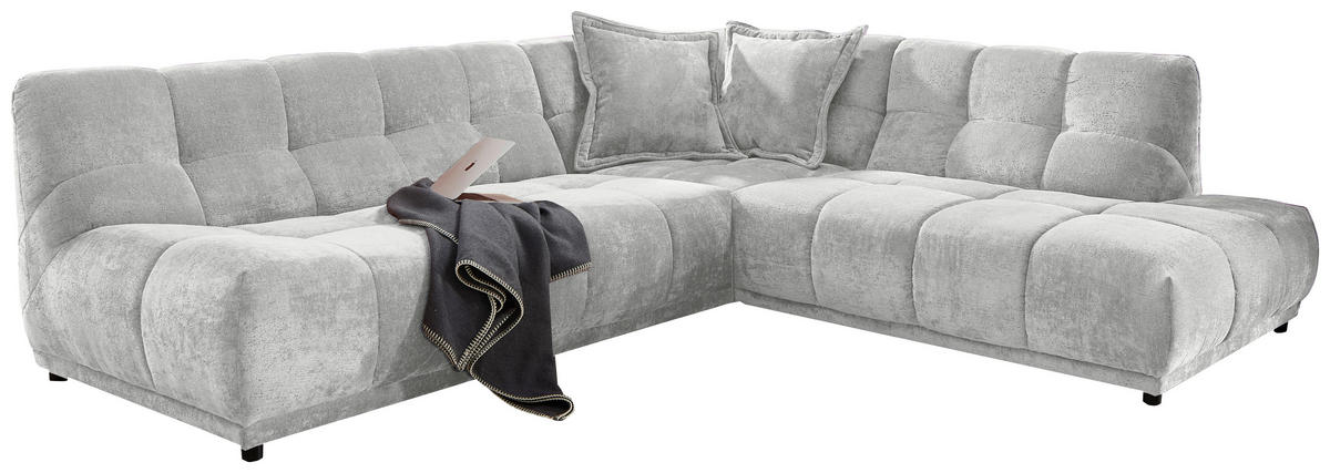 ECKSOFA ITALIA in Chenille Silberfarben  284/250 cm  - Silberfarben/Schwarz, MODERN, Kunststoff/Textil (284/250cm) - Livetastic
