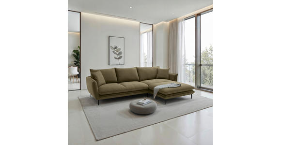 ECKSOFA  in Webstoff Grün  304/196 cm  - Schwarz/Grün, KONVENTIONELL, Textil/Metall (304/196cm) - Hom`in