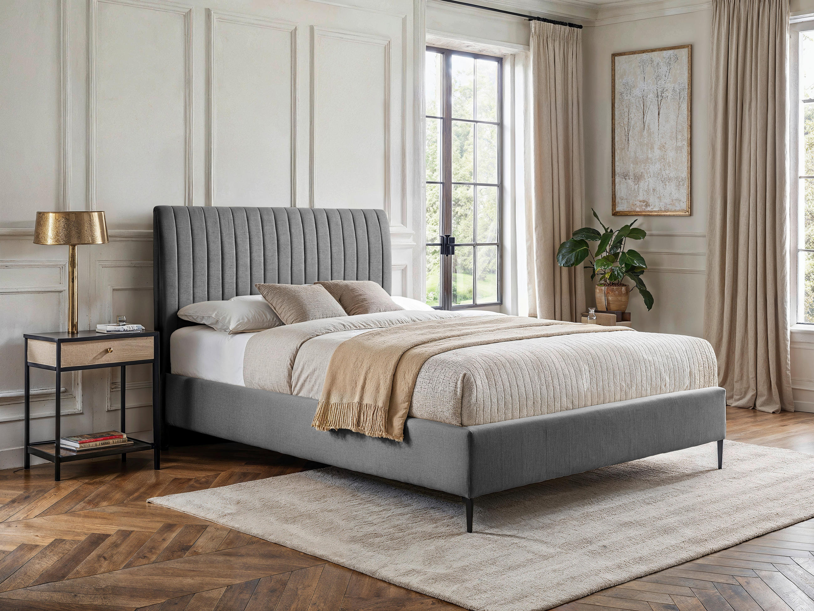 BOXSPRINGBETT 120/200 cm  in Grau  - Schwarz/Naturfarben, MODERN, Holzwerkstoff/Textil (120/200cm) - MID.YOU