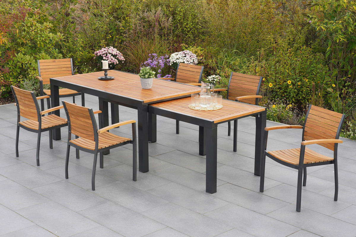 GARTENGARNITUR 9-teilig  - Graphitfarben/Naturfarben, MODERN, Holz/Metall - Gardenson