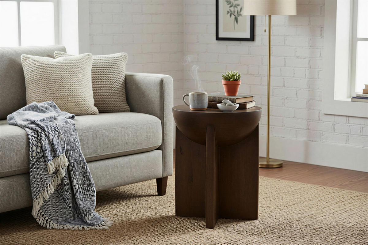 BEISTELLTISCH 40/40/50 cm Mangoholz massiv Braun rund  - Braun, Design, Holz (40/40/50cm) - MID.YOU