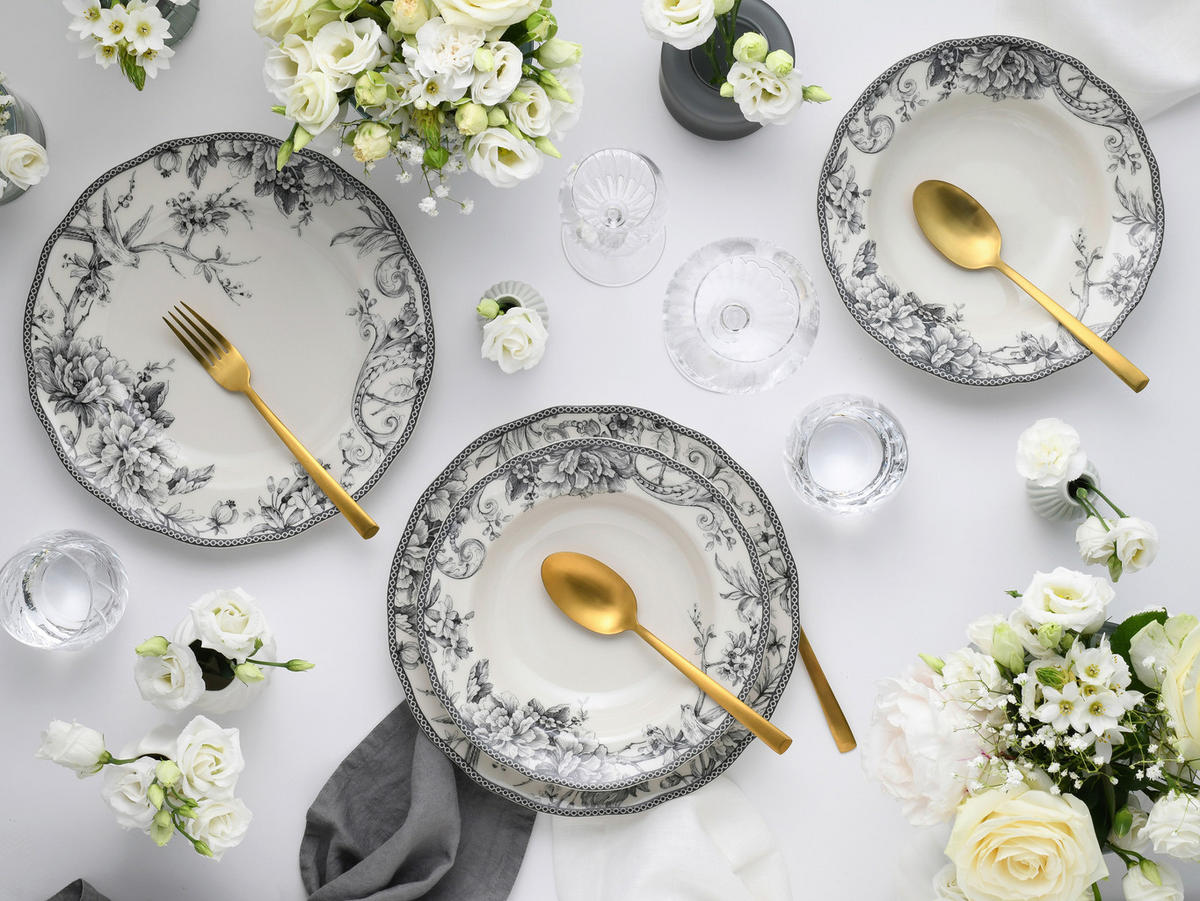 TAFELSERVICE Grau, Weiß Adelaide Grau 8-teilig  - Weiß/Grau, Basics, Keramik - Creatable