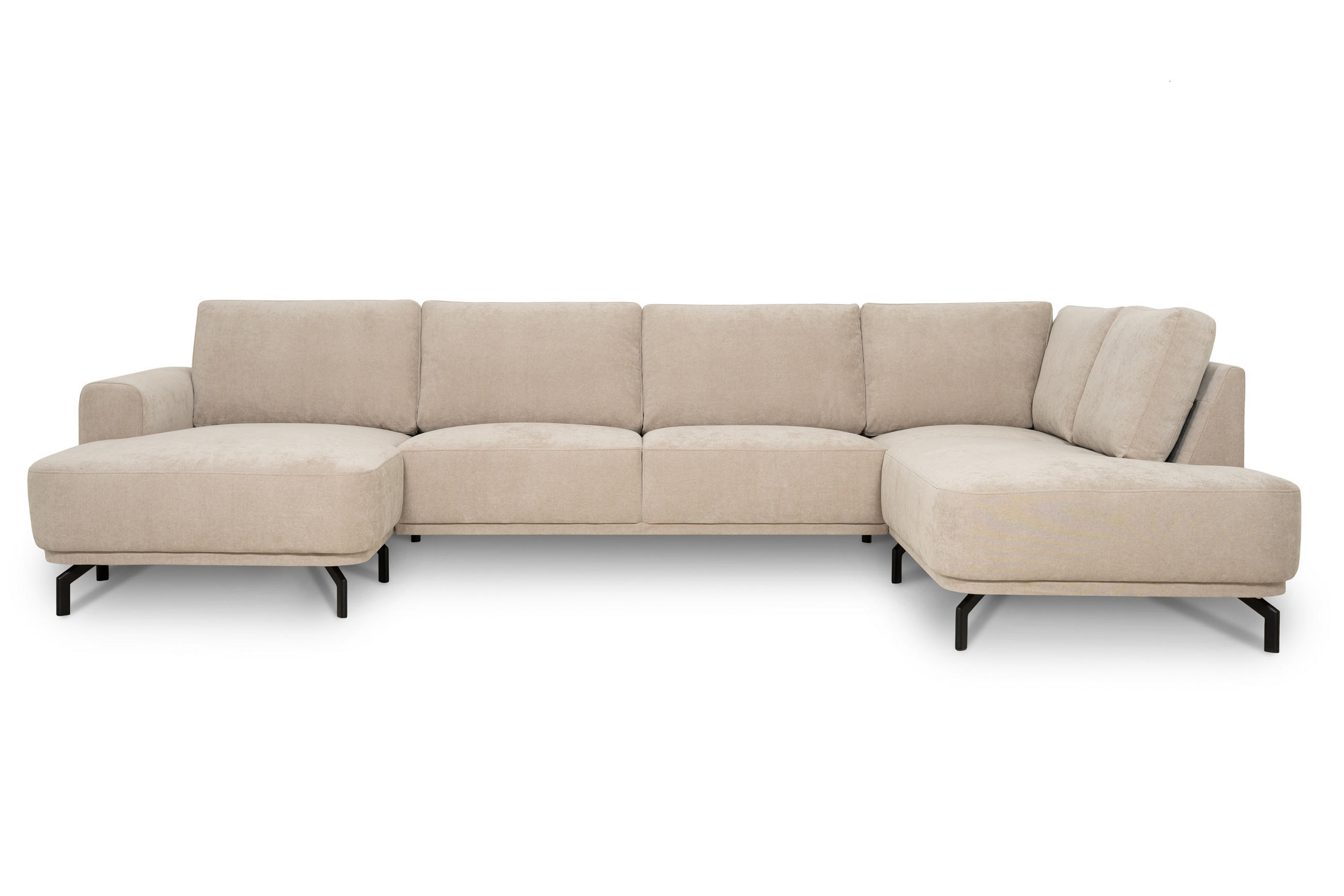 SOFFA i flatväv cappuccino  - cappuccino/svart, Klassisk, metall/trä (338/83/198cm) - Best Price
