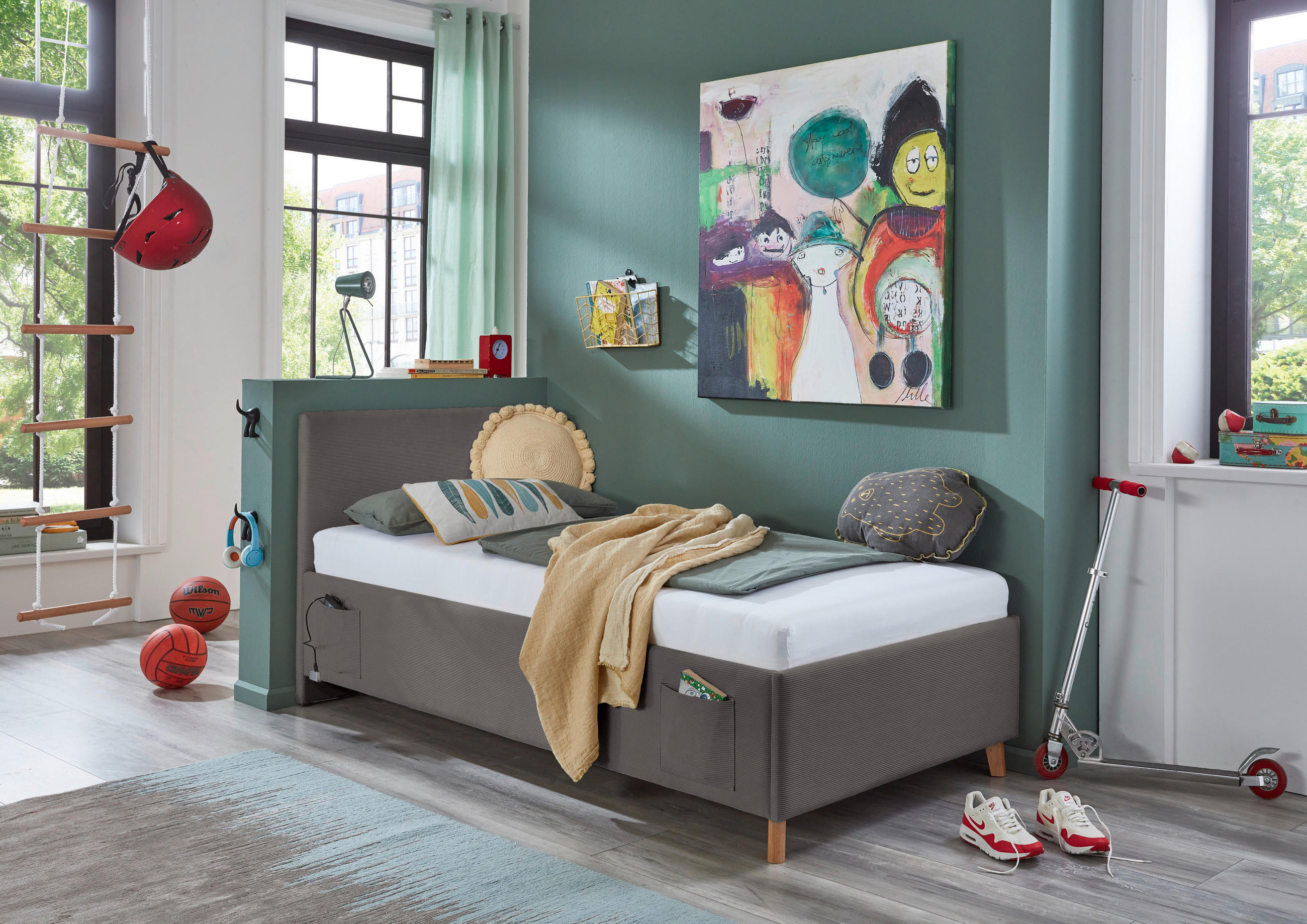POLSTERBETT 120/200 cm  in Anthrazit  - Eichefarben/Birkefarben, Konventionell, Holz/Textil (120/200cm) - Stylife