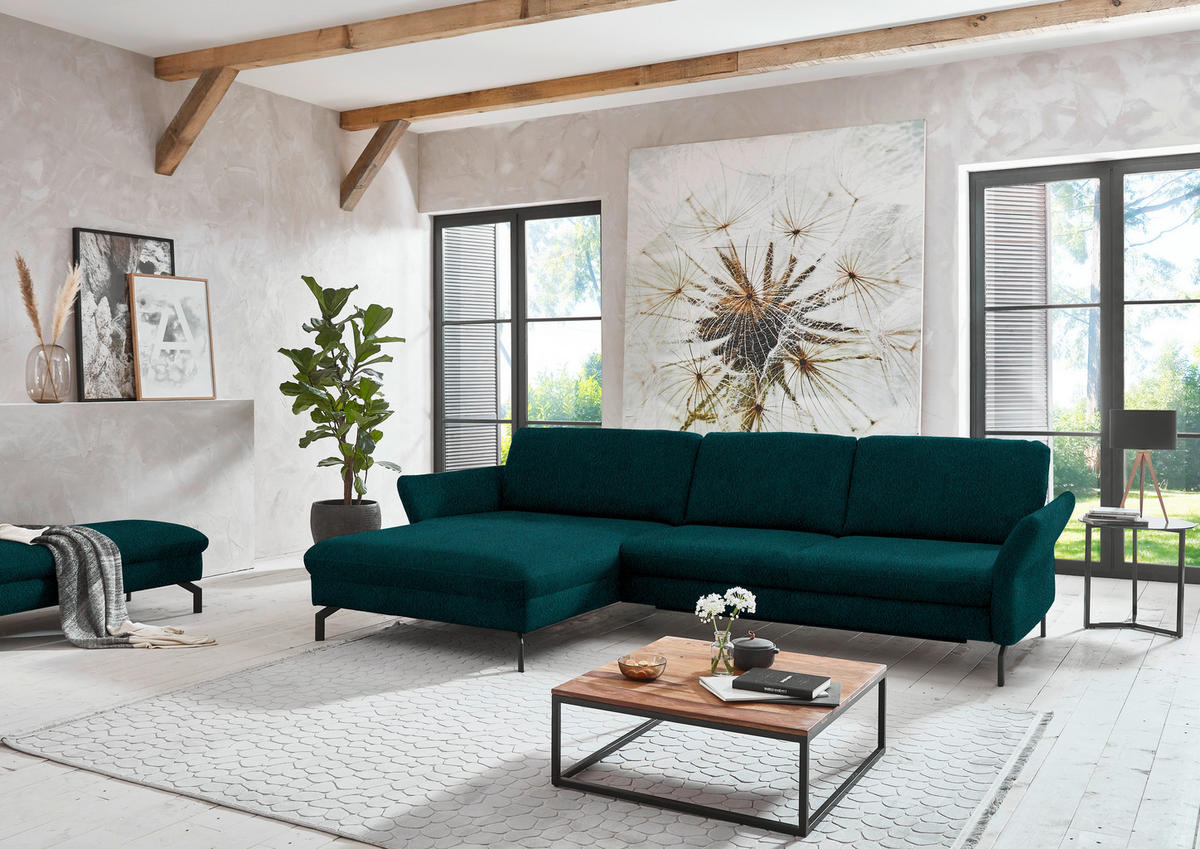 ECKSOFA in Velours Petrol  179/306 cm  - Petrol/Schwarz, Design, Textil/Metall (179/306cm) - Beldomo System