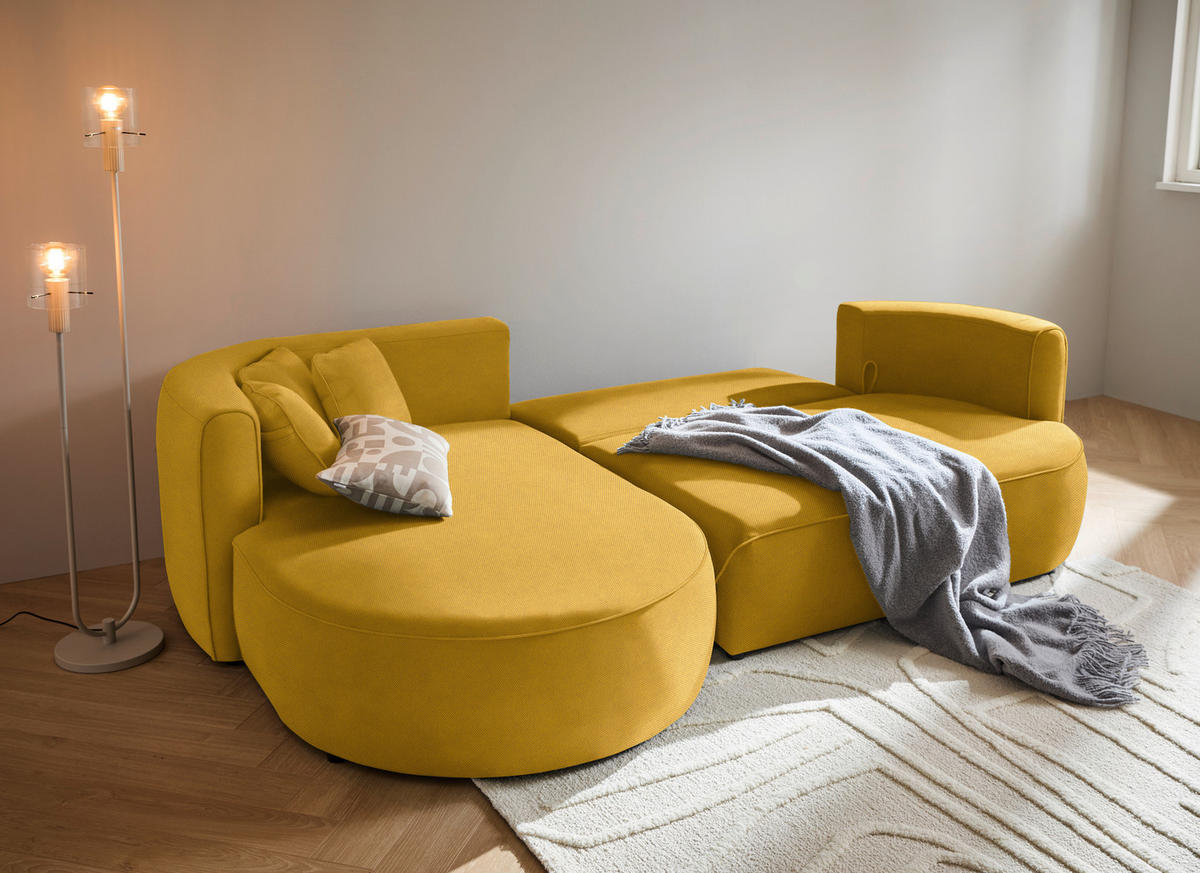 ECKSOFA in Webstoff Currygelb  - Currygelb/Schwarz, Design, Kunststoff/Textil (183/284cm) - Welnova