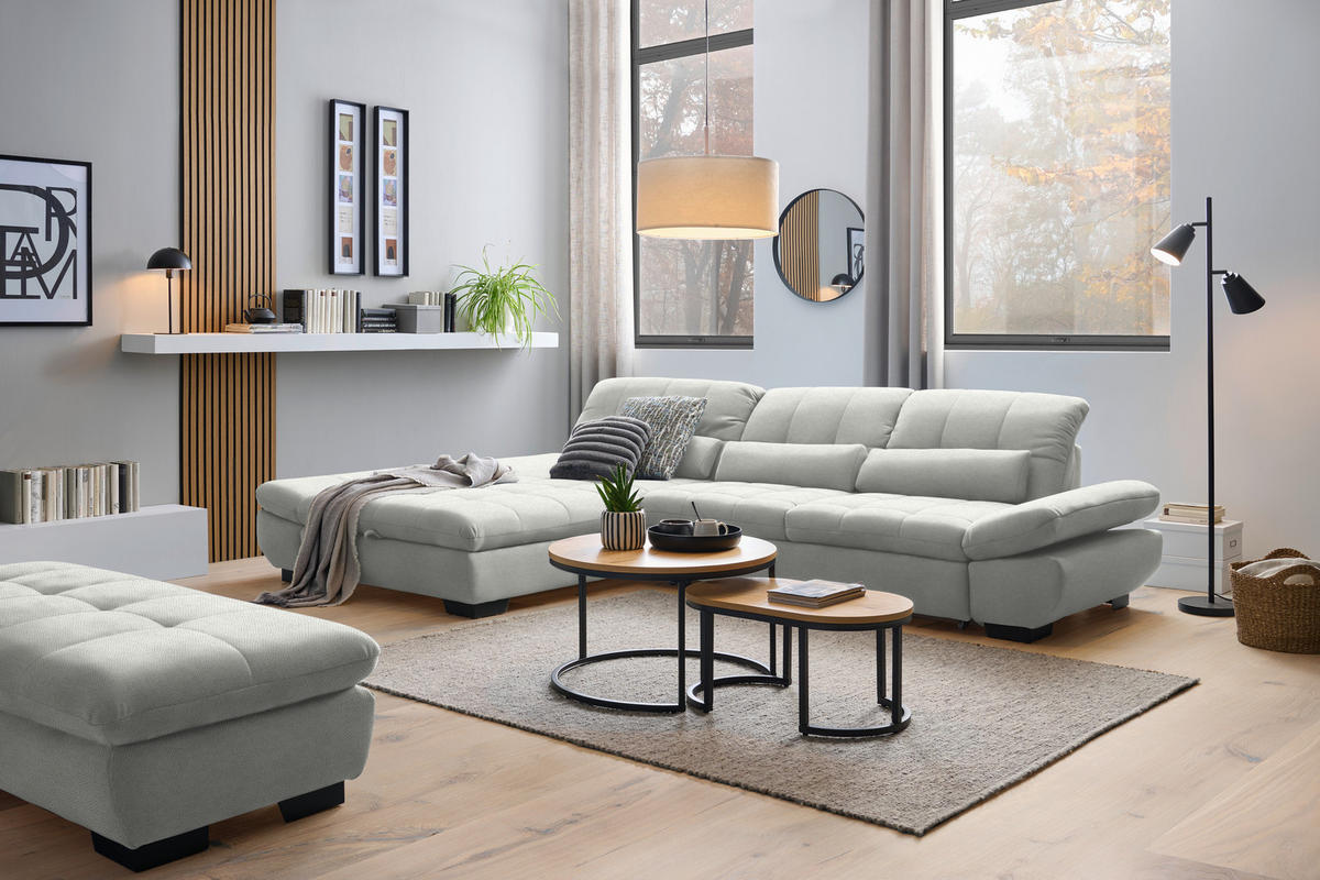 ECKSOFA  in Flachgewebe Weiß  204/341 cm  - Schwarz/Weiß, Design, Textil/Metall (204/341cm) - Xora