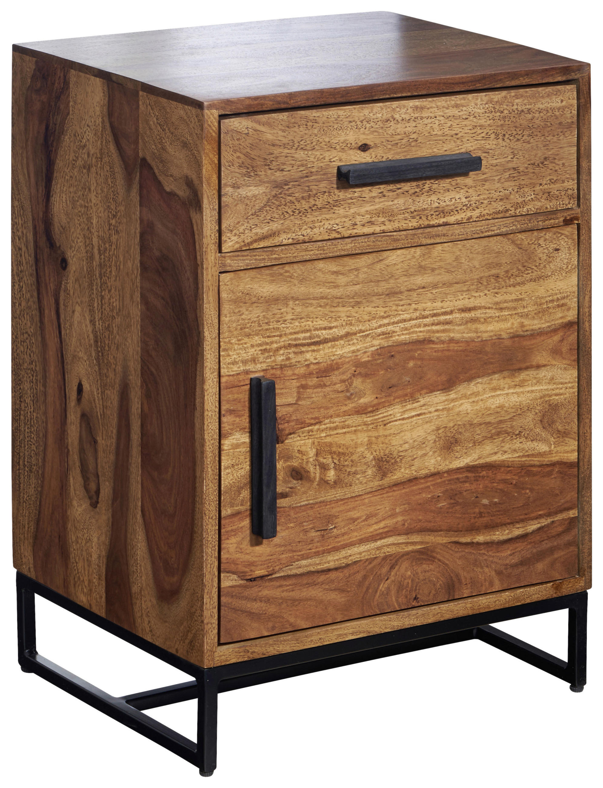 NACHTTISCH 45/65/35 cm  in massiv Sheesham Sheeshamfarben  - Sheeshamfarben/Schwarz, Design, Holz/Metall (45/65/35cm) - MID.YOU