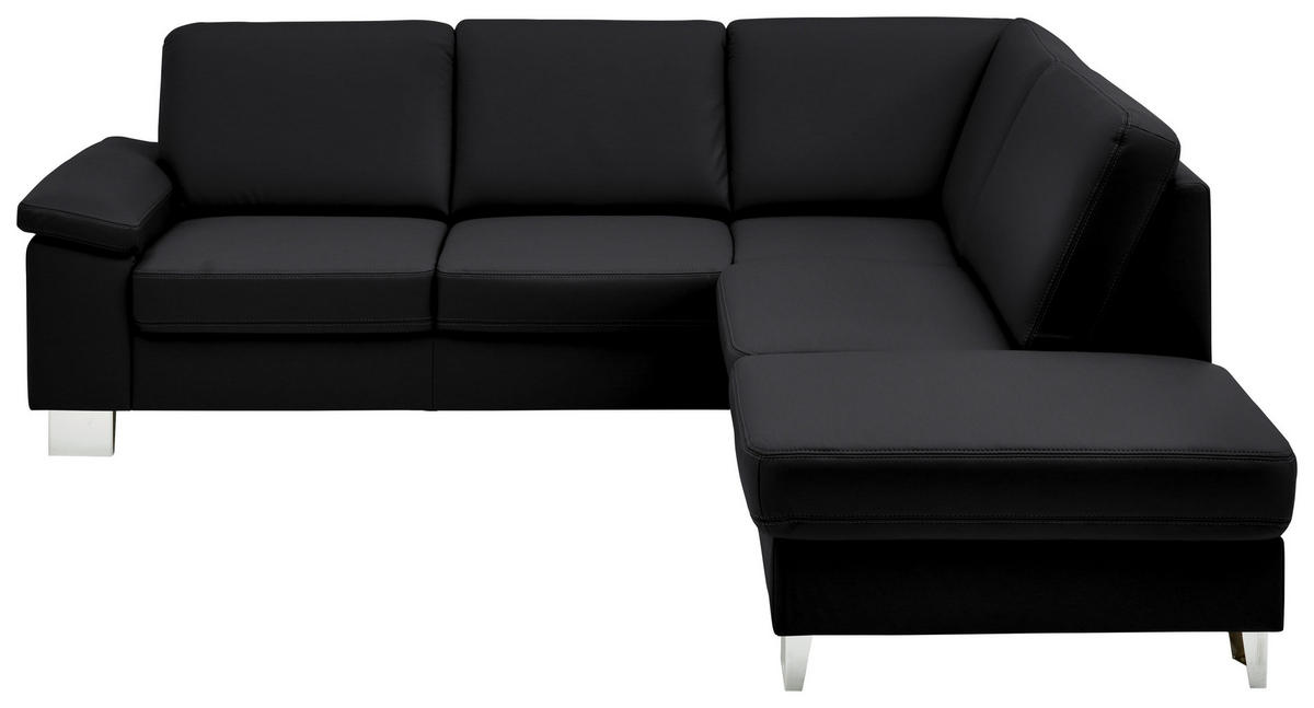 ECKSOFA  in Echtleder Schwarz  248/235 cm  - Alufarben/Schwarz, Design, Leder/Metall (248/235cm) - Beldomo Premium