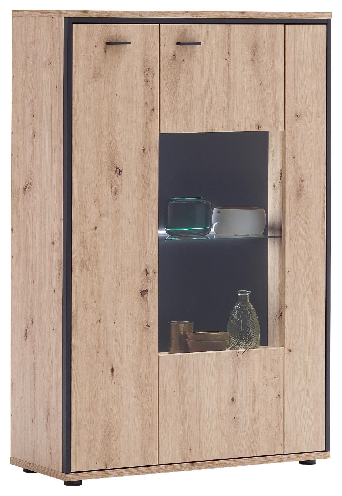 HIGHBOARD Skopje  in 93/142/38 cm  - Eichefarben/Anthrazit, Design, Glas/Holzwerkstoff (93/142/38cm) - MID.YOU