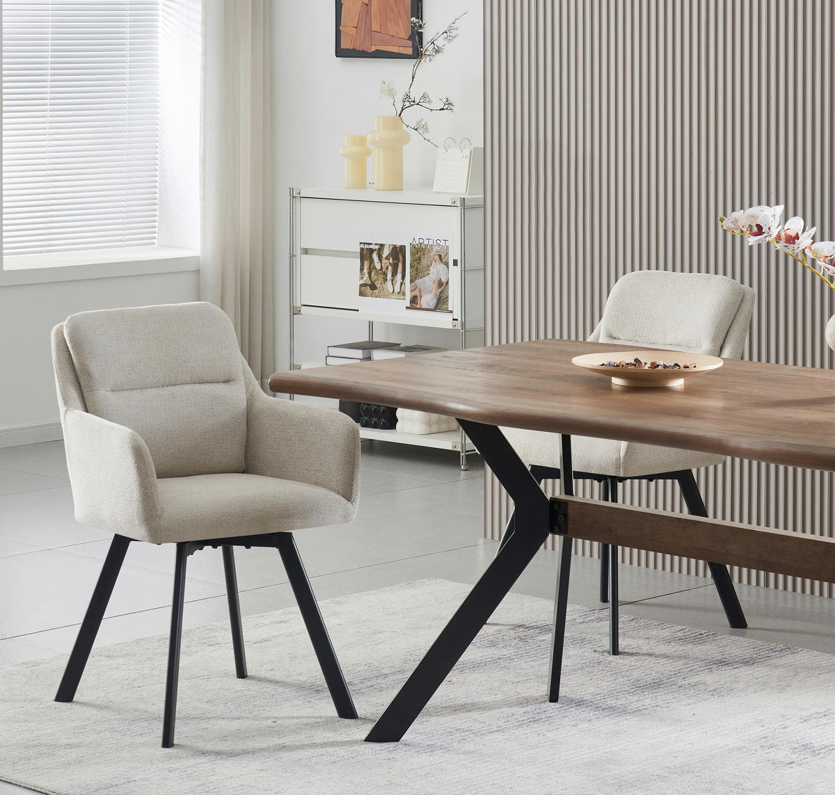 STUHL-SET 2 Stück  in Webstoff  - Anthrazit/Creme, MODERN, Textil (53/87/62cm) - MID.YOU