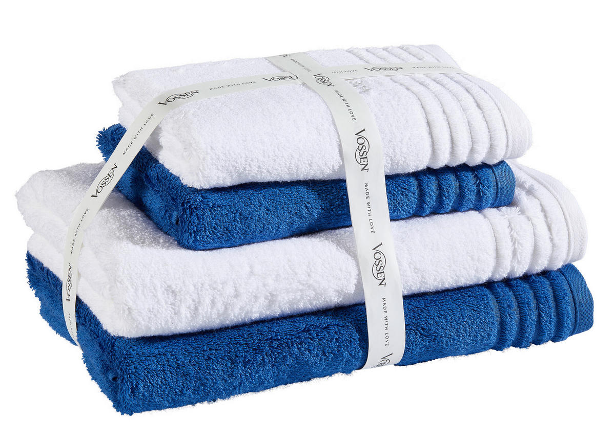 FROTTIERSET SET VIENNA STYLE Blau, Weiß 4-teilig  - Blau/Weiß, Basics, Textil - Vossen