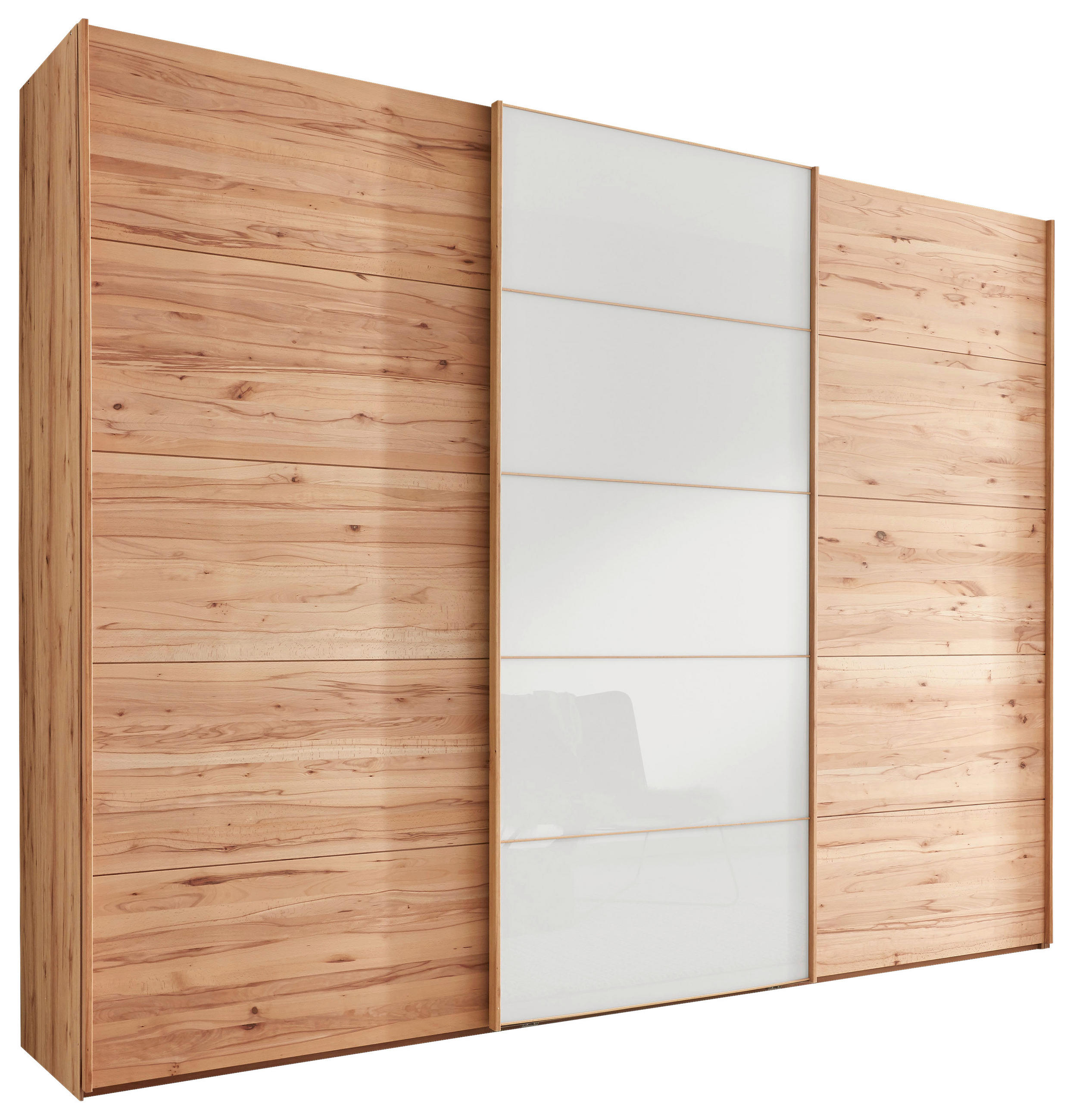 SCHWEBETÜRENSCHRANK 300/217/67 cm 3-türig Weiß, Buchefarben  - Buchefarben/Weiß, Natur, Glas/Holz (300/217/67cm) - Linea Natura