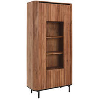 VITRINE Nara in furniert, massiv Akazie Naturfarben  - Transparent/Schwarz, KONVENTIONELL, Glas/Holz (99/200/42cm) - Livetastic