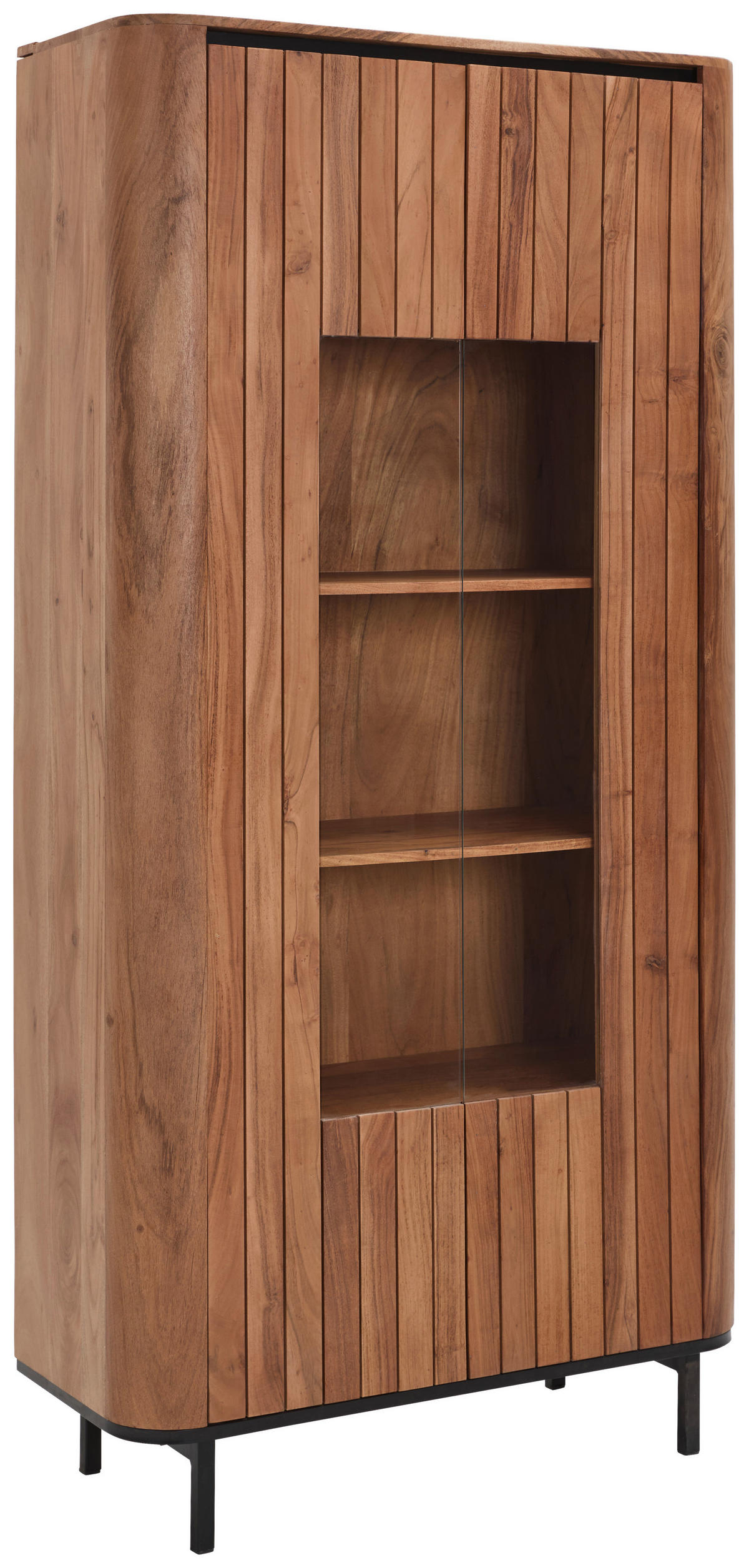 VITRINE Nara in furniert, massiv Akazie Naturfarben  - Transparent/Schwarz, KONVENTIONELL, Glas/Holz (99/200/42cm) - Livetastic