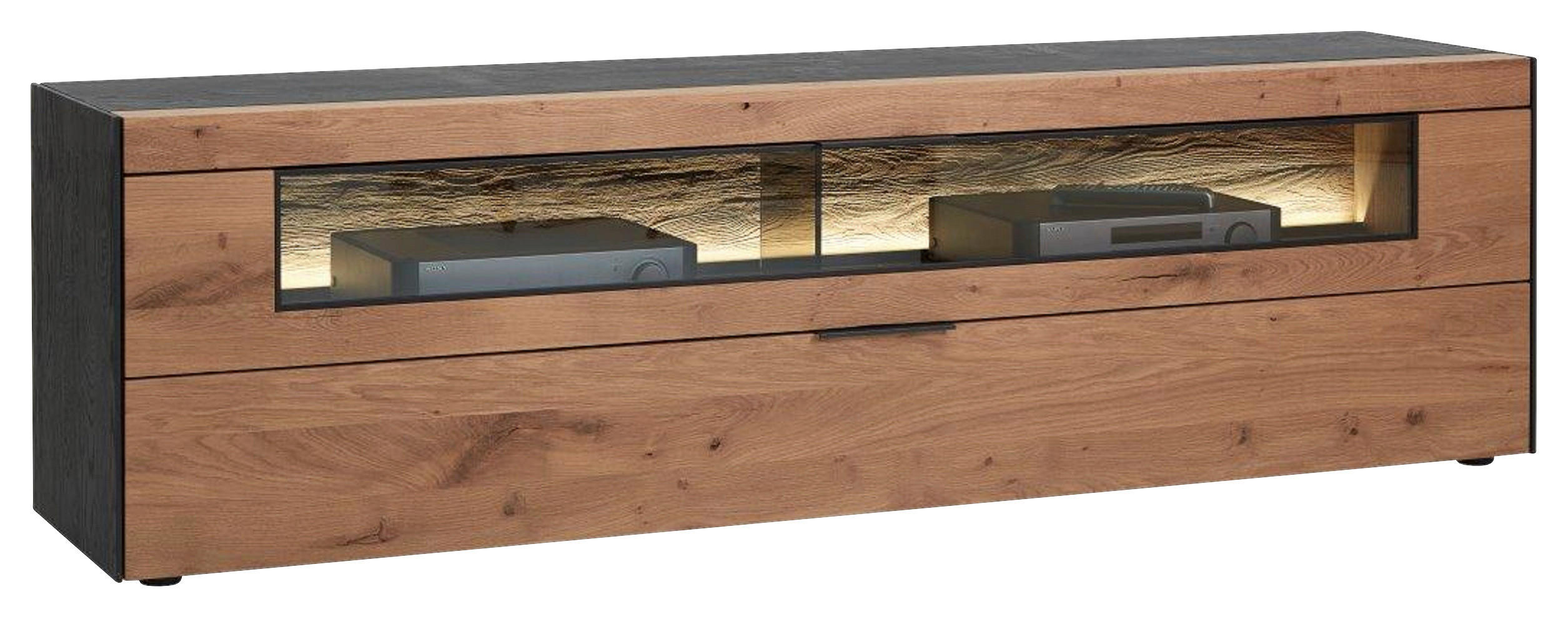 LOWBOARD YORIS   in 210/60/49 cm  - Eichefarben/Anthrazit, KONVENTIONELL, Glas/Holz (210/60/49cm) - Schöner Wohnen