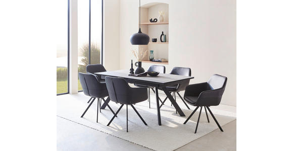ESSTISCH in Metall, Glas, Keramik 180-260/95/76 cm - Schwarz/Grau, Design, Glas/Keramik (180-260/95/76cm) - Novel