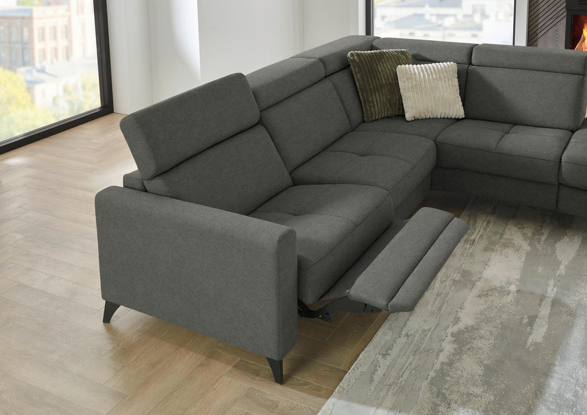 ECKSOFA Beldomo System in Flachgewebe Dunkelgrau  276/214 cm  - Dunkelgrau/Schwarz, KONVENTIONELL, Textil/Metall (276/214cm) - Beldomo System