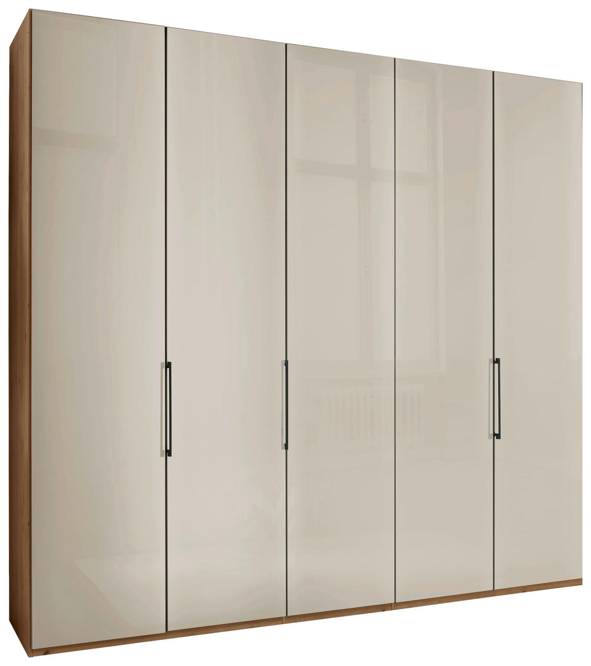 DREHTÜRENSCHRANK 250/216/58 cm 5-türig Champagner, Eiche Bianco  - Schieferfarben/Eiche Bianco, KONVENTIONELL, Glas/Holzwerkstoff (250/216/58cm) - Dieter Knoll