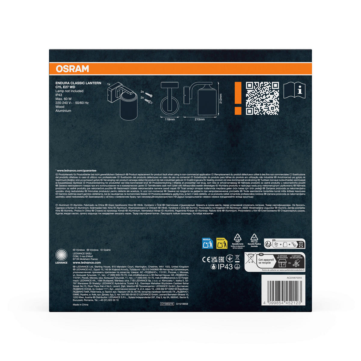 AUßENLEUCHTE 21/11,8/21,2 cm   - Naturfarben, Basics, Glas/Metall (21/11,8/21,2cm) - Osram