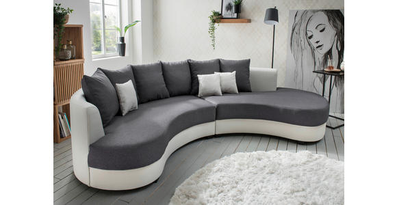 WOHNLANDSCHAFT Grau, Weiß Flachgewebe - Schwarz/Weiß, Design, Kunststoff/Textil (306/74/183cm) - Carryhome