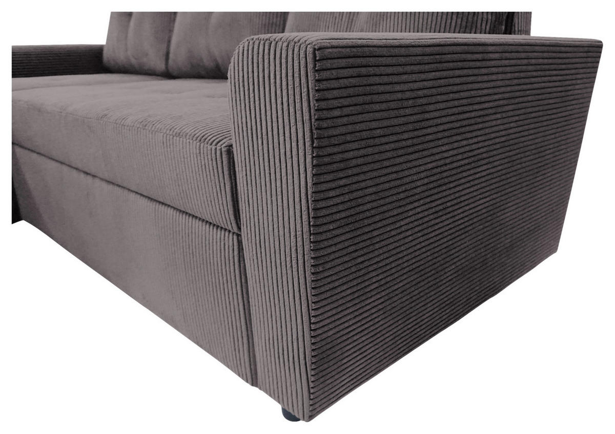 ECKSOFA TERMOLI in Cord Graubraun  155/231 cm  - Graubraun/Schwarz, Design, Kunststoff/Textil (155/231cm) - MID.YOU