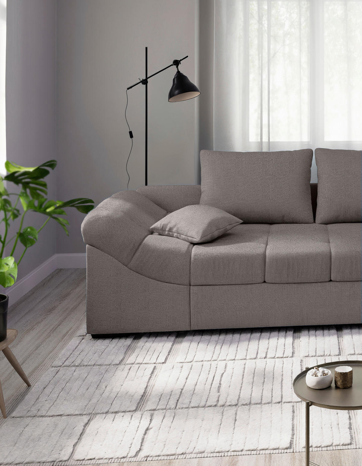 ECKSCHLAFSOFA in Graubraun Textil   - Graubraun/Schwarz, Modern, Holz/Textil (298/202cm) - MID.YOU