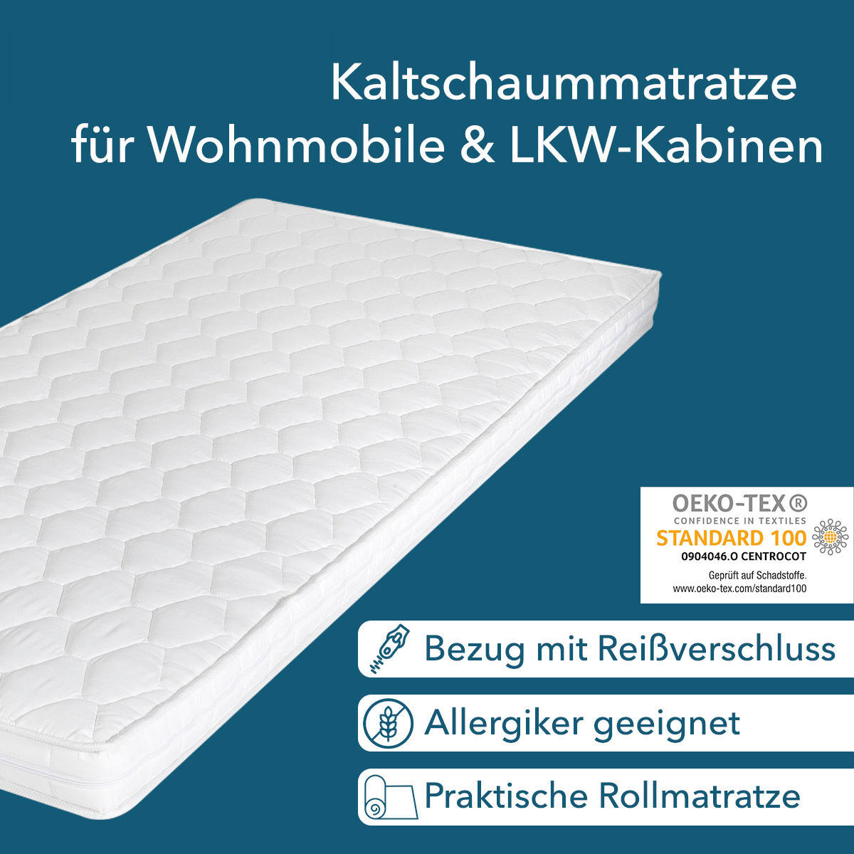 KALTSCHAUMMATRATZE CARAVAN MATRATZE, 90/190 cm, Höhe ca.: 10 cm, H2 = mittel, funktional, 7-Zonen - Weiß, Basics, Kunststoff/Textil (90/190cm) - P & B