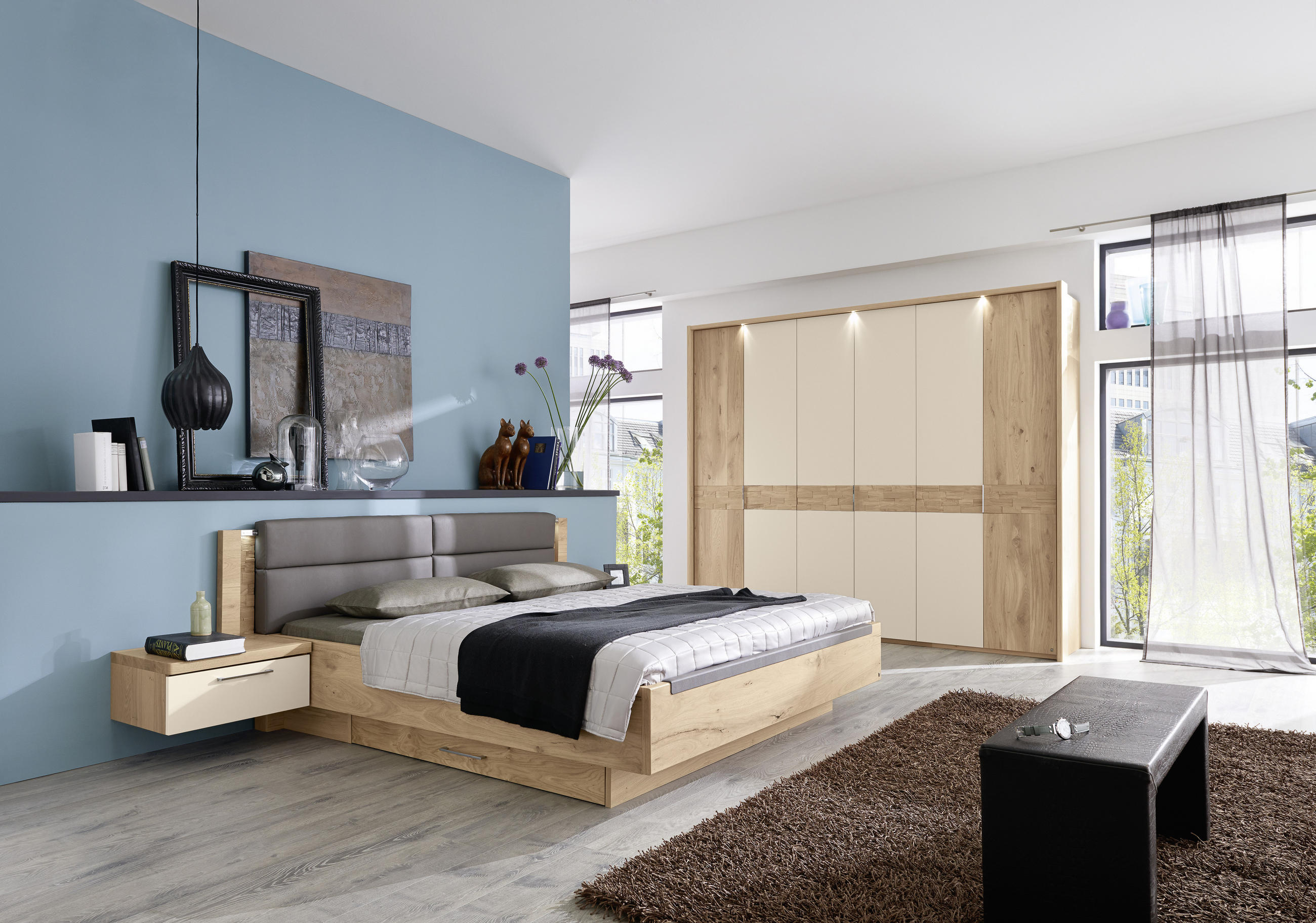 SCHLAFZIMMER Eichefarben, Sandfarben  - Sandfarben/Eichefarben, Design, Holz (180/200cm) - Musterring