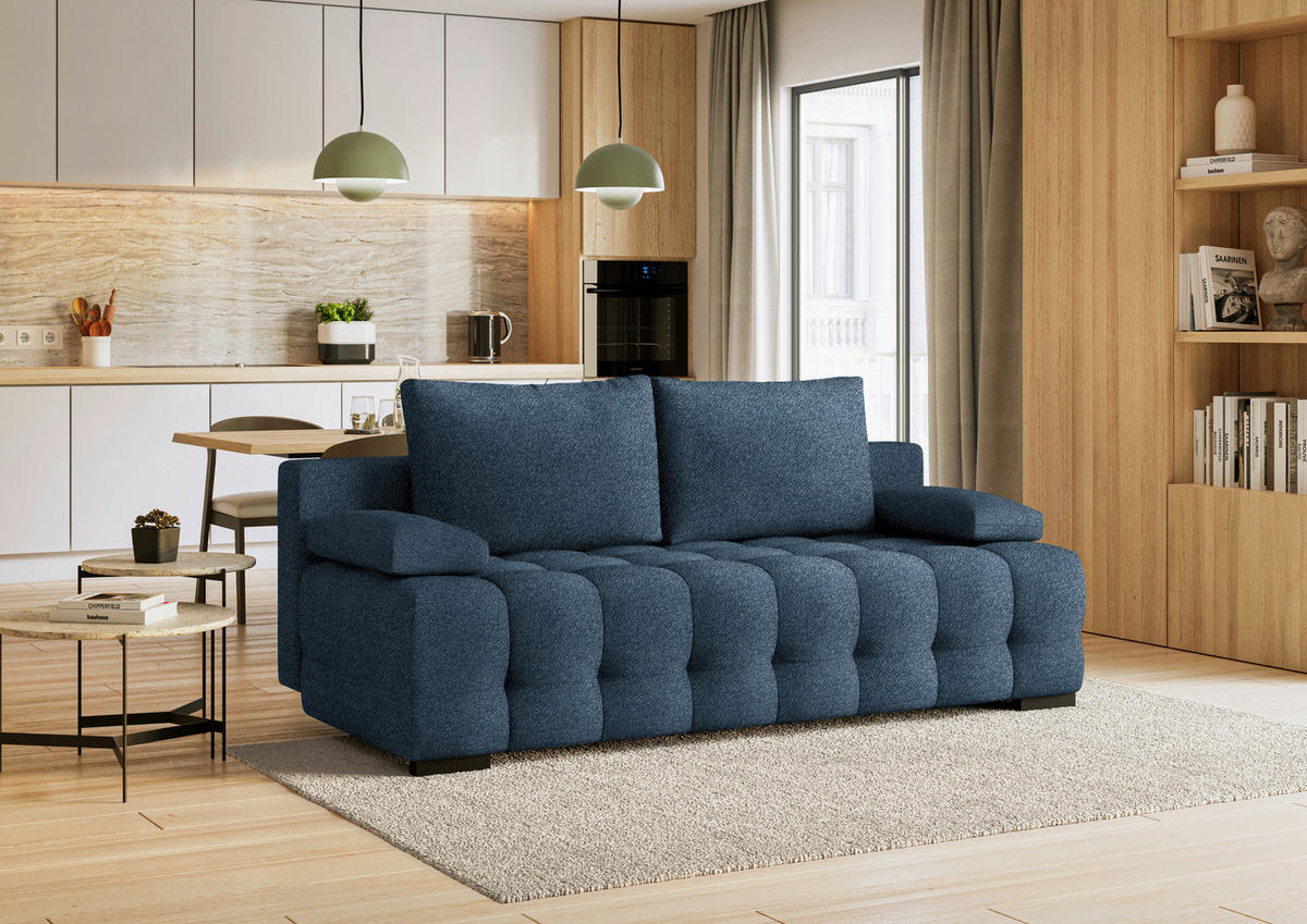 SCHLAFSOFA in Chenille, Plüsch Dunkelblau  - Schwarz/Dunkelblau, KONVENTIONELL, Kunststoff/Textil (209/96/100cm) - Stylife