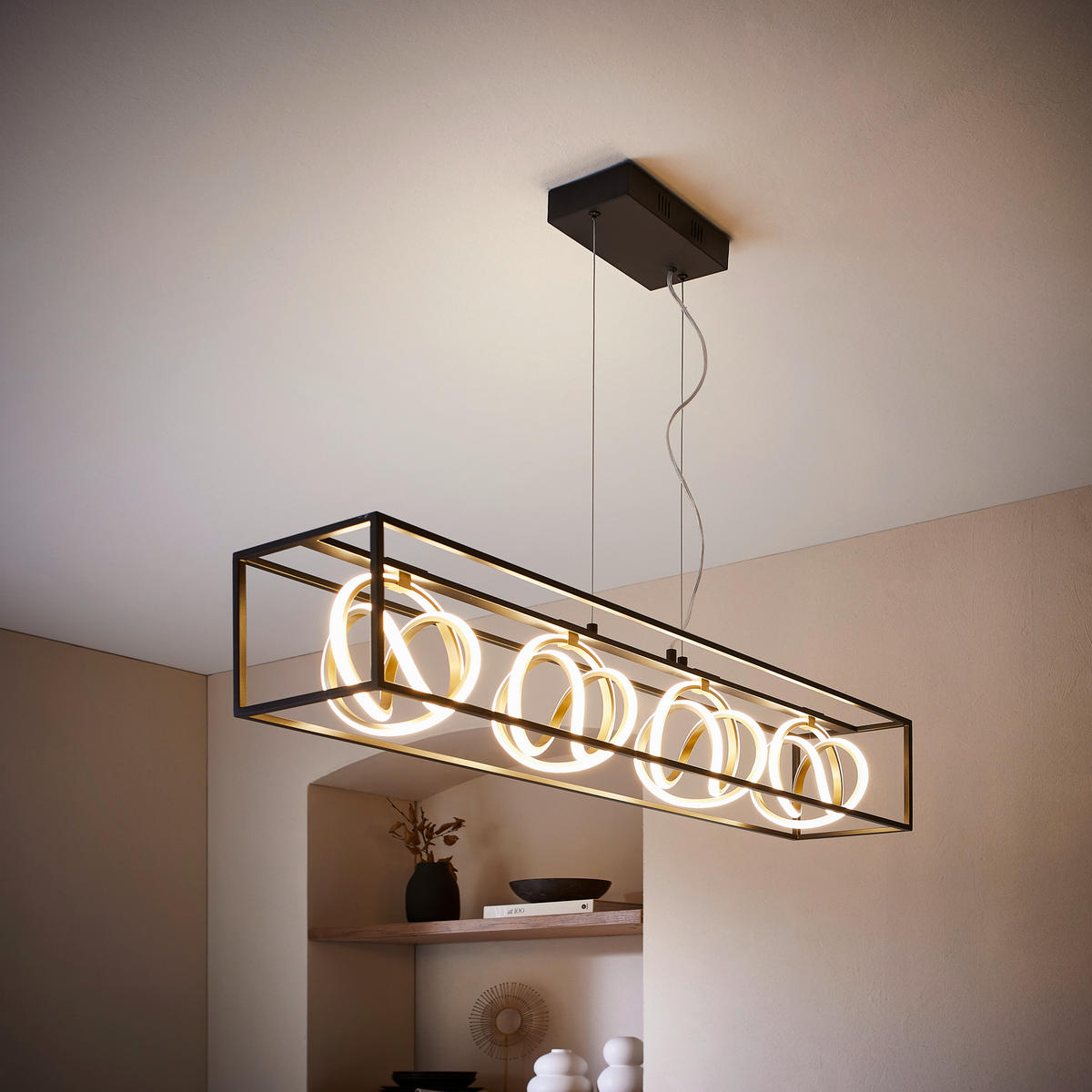 LED-HÄNGELEUCHTE 110/20/150 cm    - Weiss/Goldfarben, Lifestyle, Kunststoff/Metall (110/20/150cm) - Fischer & Honsel