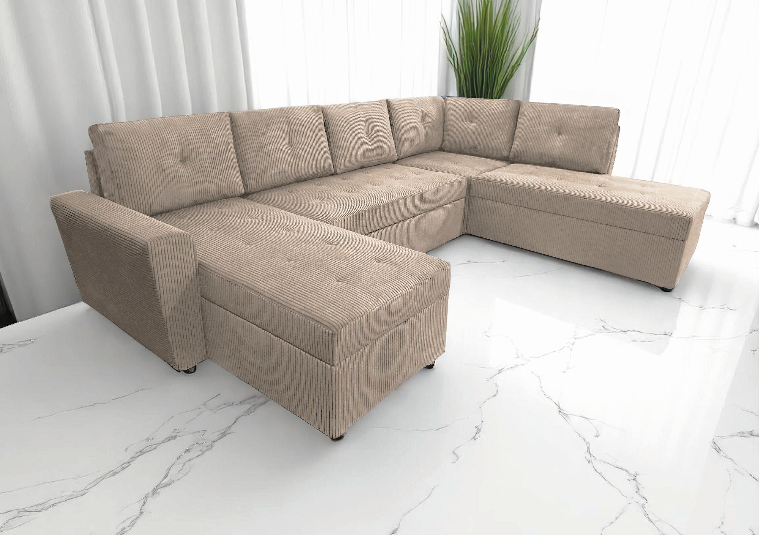 WOHNLANDSCHAFT Taupe Cord  - Taupe/Schwarz, Design, Kunststoff/Textil (155/297/212cm) - MID.YOU