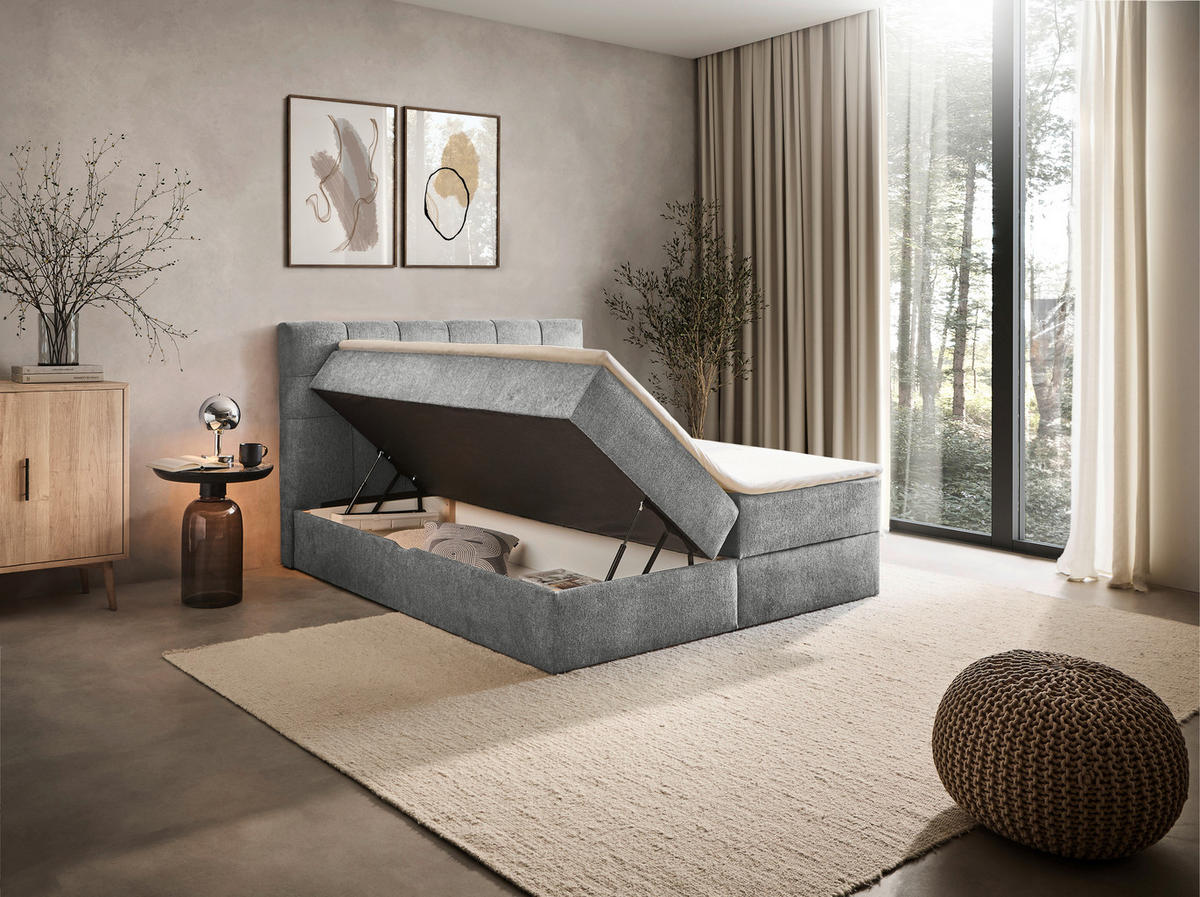 AMERICKÁ POSTEĽ, 180/200 cm, sivá - čierna/sivá, Konventionell, textil/plast (180/200cm) - Boxxx