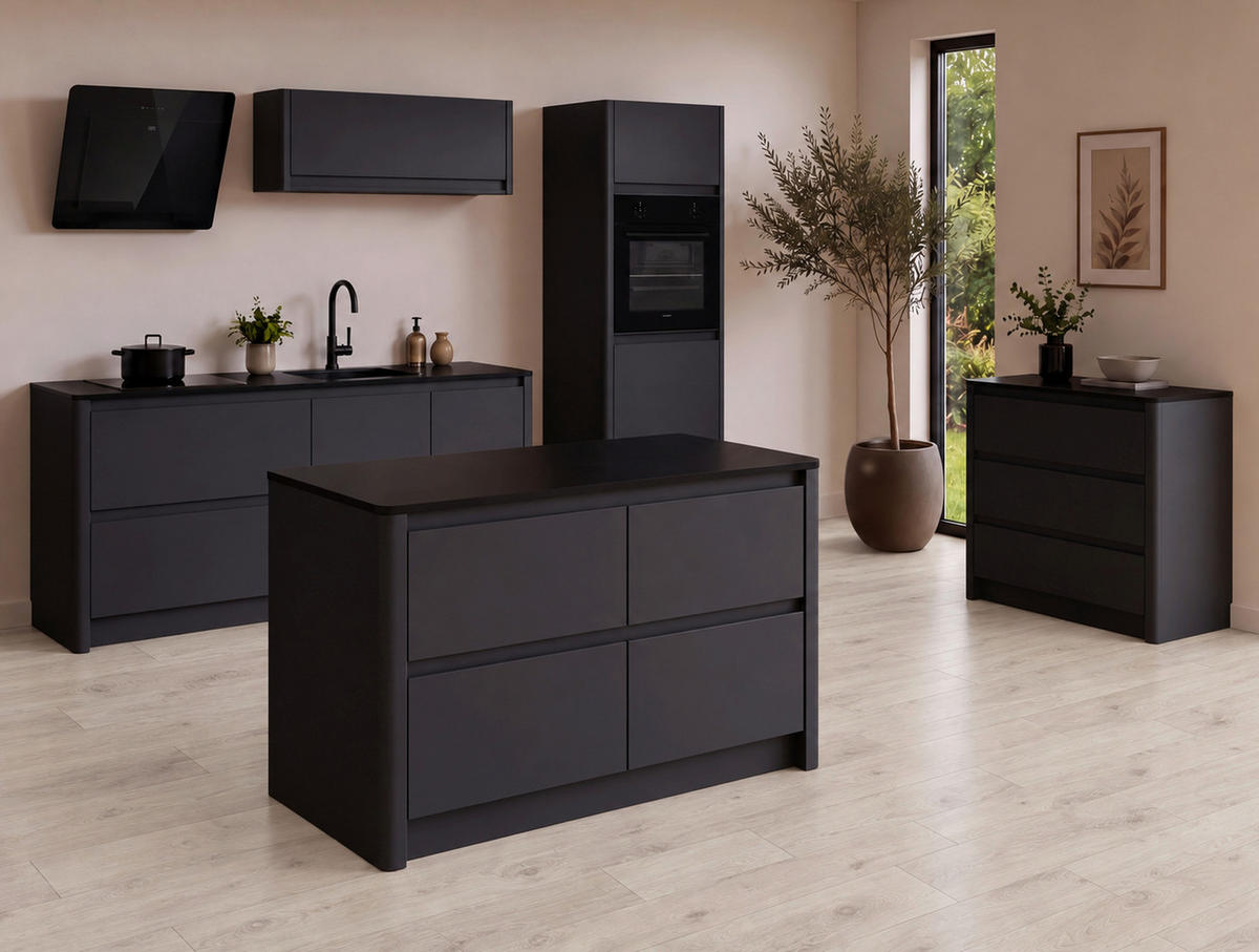 KÜCHENLEERBLOCK Curve Noir  in Anthrazit, Schwarz  - Anthrazit/Schwarz, MODERN, Holzwerkstoff (223,2/91,9/60cm) - home24