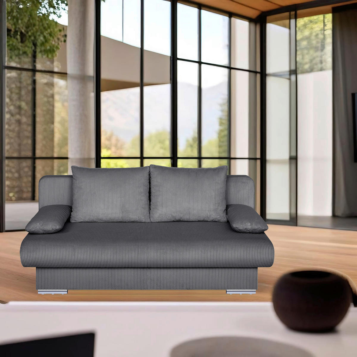 SCHLAFSOFA  mit Liegefunktion, Rücken echt Dunkelgrau  - Chromfarben/Dunkelgrau, Design, Kunststoff/Textil (193/86/85cm) - P & B