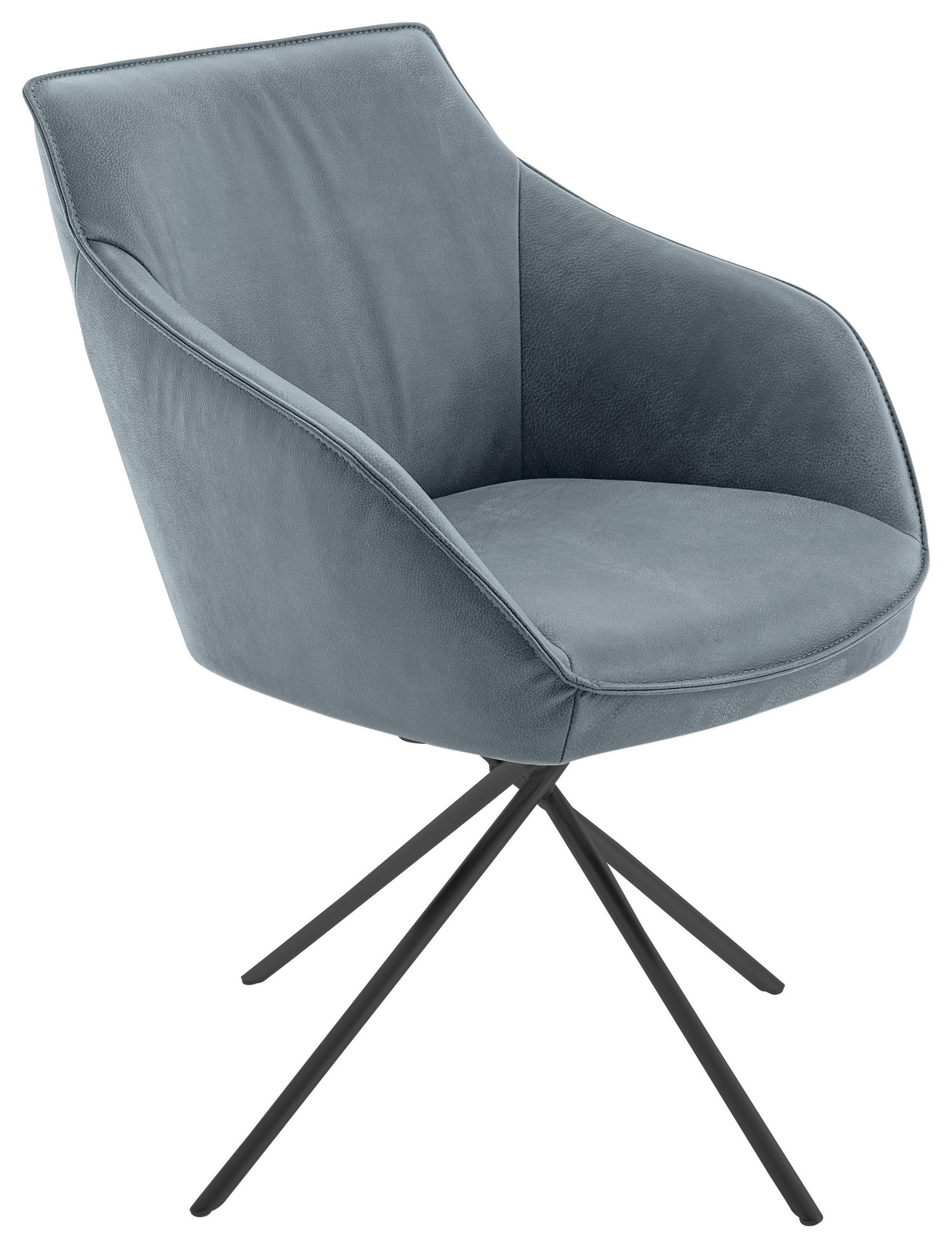 ARMLEHNSTUHL  Lederauswahl, Stoffauswahl, Typenauswahl, Gestellauswahl, automatische Rückholfunktion, Sitzfläche 320° drehbar  Echtleder  - Graublau/Schwarz, Design, Leder/Metall (60/84/67cm) - Koinor