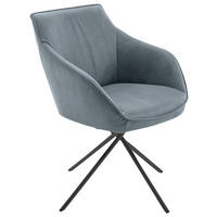 ARMLEHNSTUHL  Lederauswahl, Stoffauswahl, Typenauswahl, Gestellauswahl, automatische Rückholfunktion, Sitzfläche 320° drehbar  Echtleder  - Graublau/Schwarz, Design, Leder/Metall (60/84/67cm) - Koinor