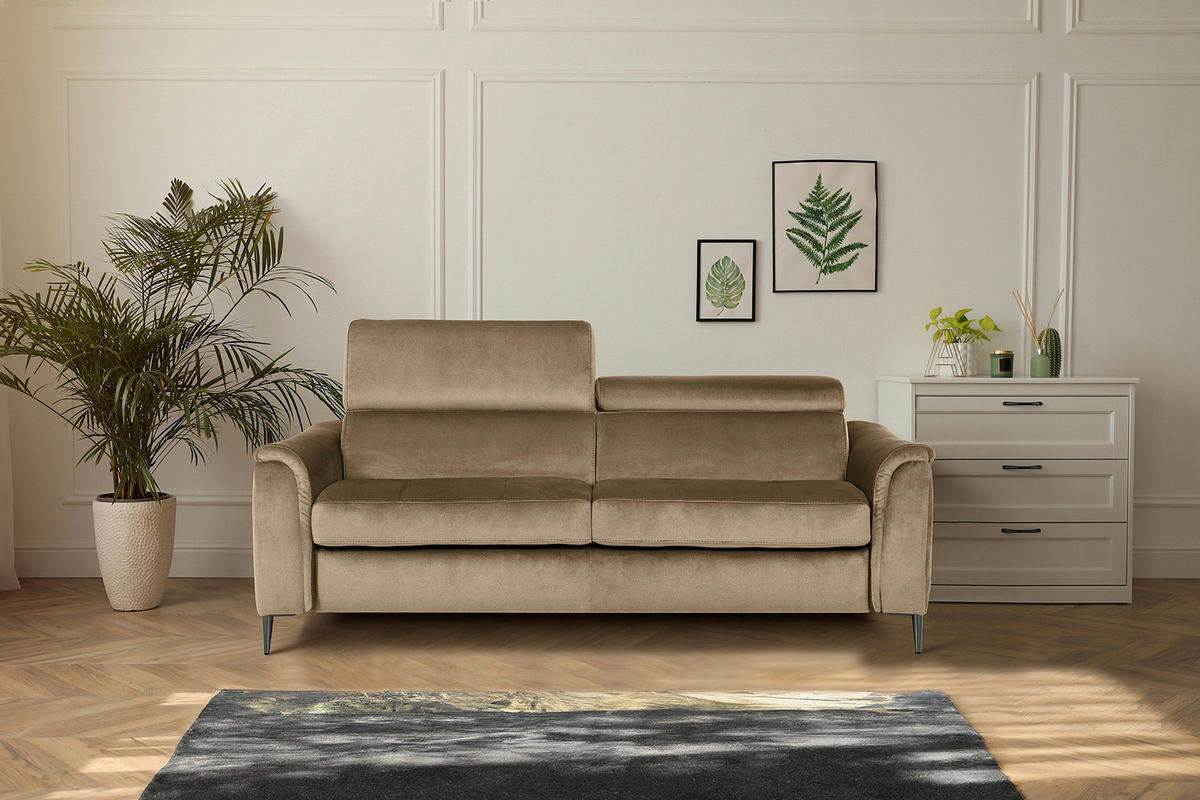 SCHLAFSOFA in Textil Hellbraun  - Chromfarben/Hellbraun, Design, Textil/Metall (203/77-98/103cm) - MID.YOU