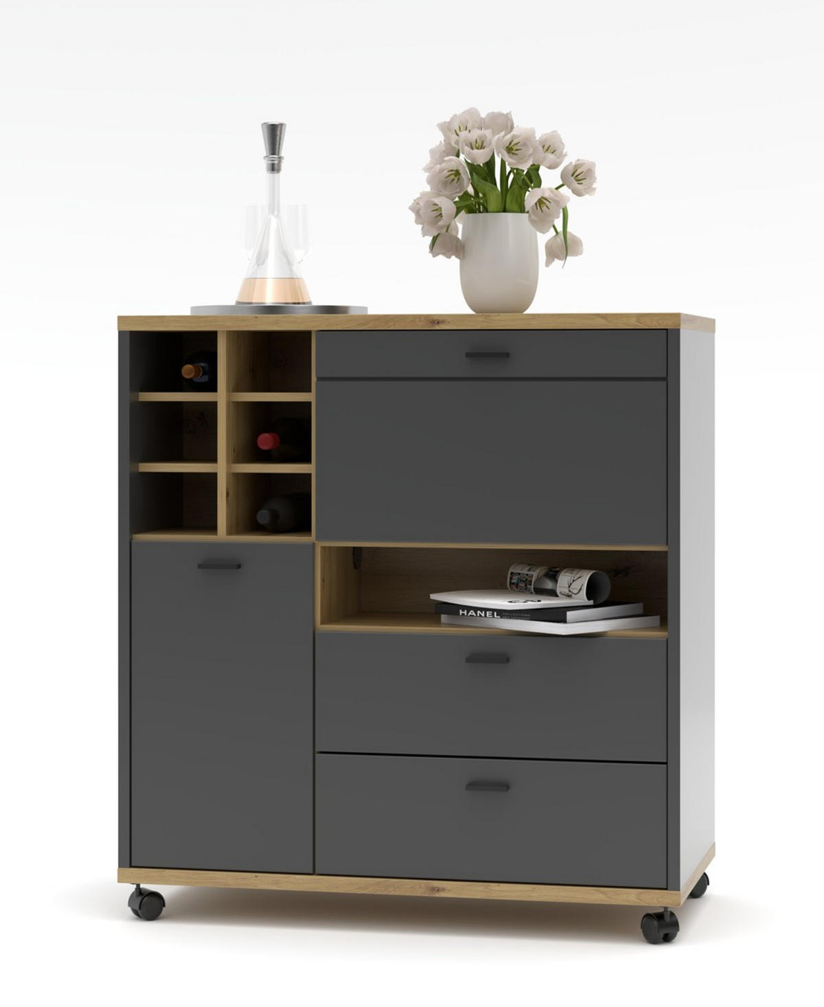 RAUMTEILER  in Holzwerkstoff   - Graphitfarben/Schwarz, Design, Glas/Holzwerkstoff (105/112/53cm) - MID.YOU
