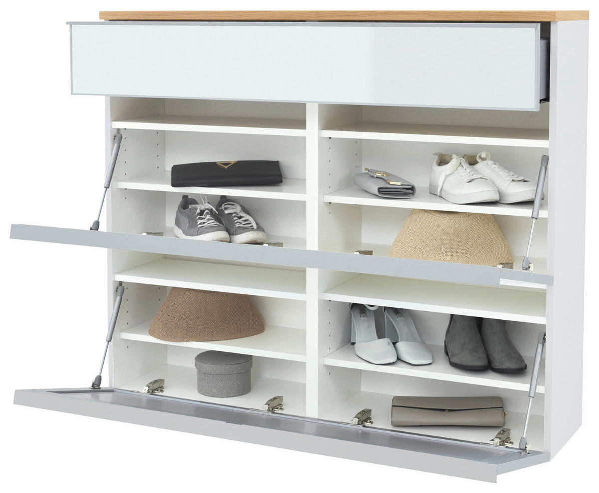 GARDEROBE 6-teilig  in 260/195/31 cm  - Weiss, Design, Glas/Holz (260/195/31cm)