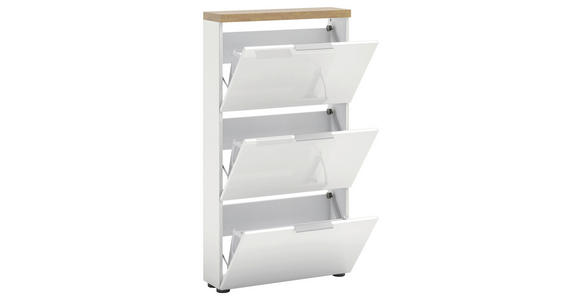 SCHUHKIPPER - Eichefarben/Weiß Hochglanz, Design, Holzwerkstoff/Kunststoff (65/123/19cm) - Xora