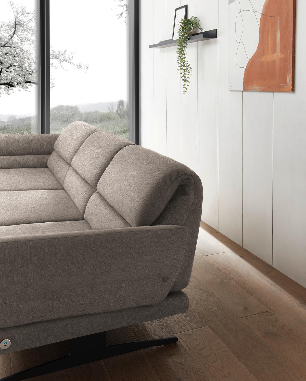 ECKSOFA in Flachgewebe Taupe  - Taupe/Schwarz, Design, Textil/Metall (176-217/279-327cm) - Dieter Knoll