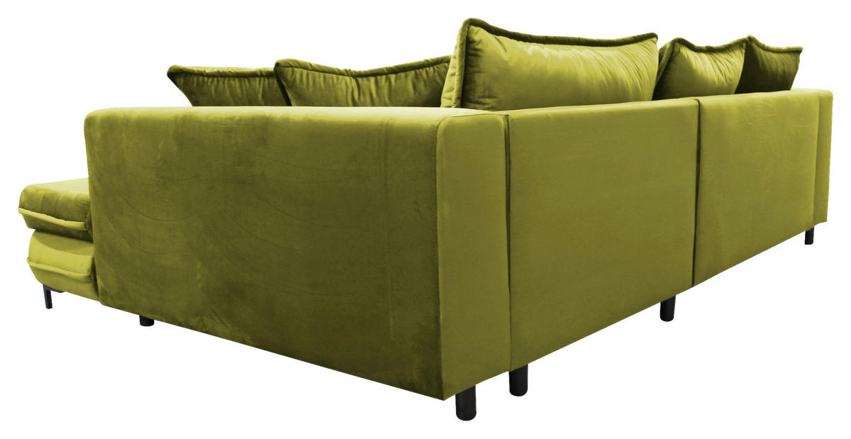 ECKSCHLAFSOFA  mit Rücken echt, Armteil rechts Velours Hellgrün  - Schwarz/Hellgrün, Design, Textil/Metall (277/187cm) - Livetastic